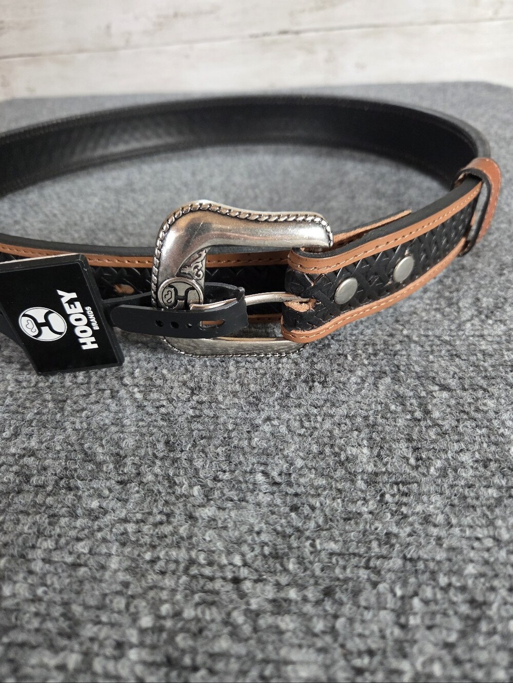 Hooey Brands Men’s Basketweave Leather Belt Size 34 Black Brown Western